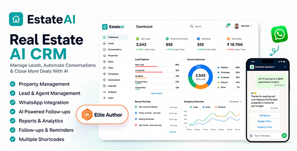EstateAI - Real Estate AI CRM, Property, Leads, Agents & WordPress Plugin official Envato preview